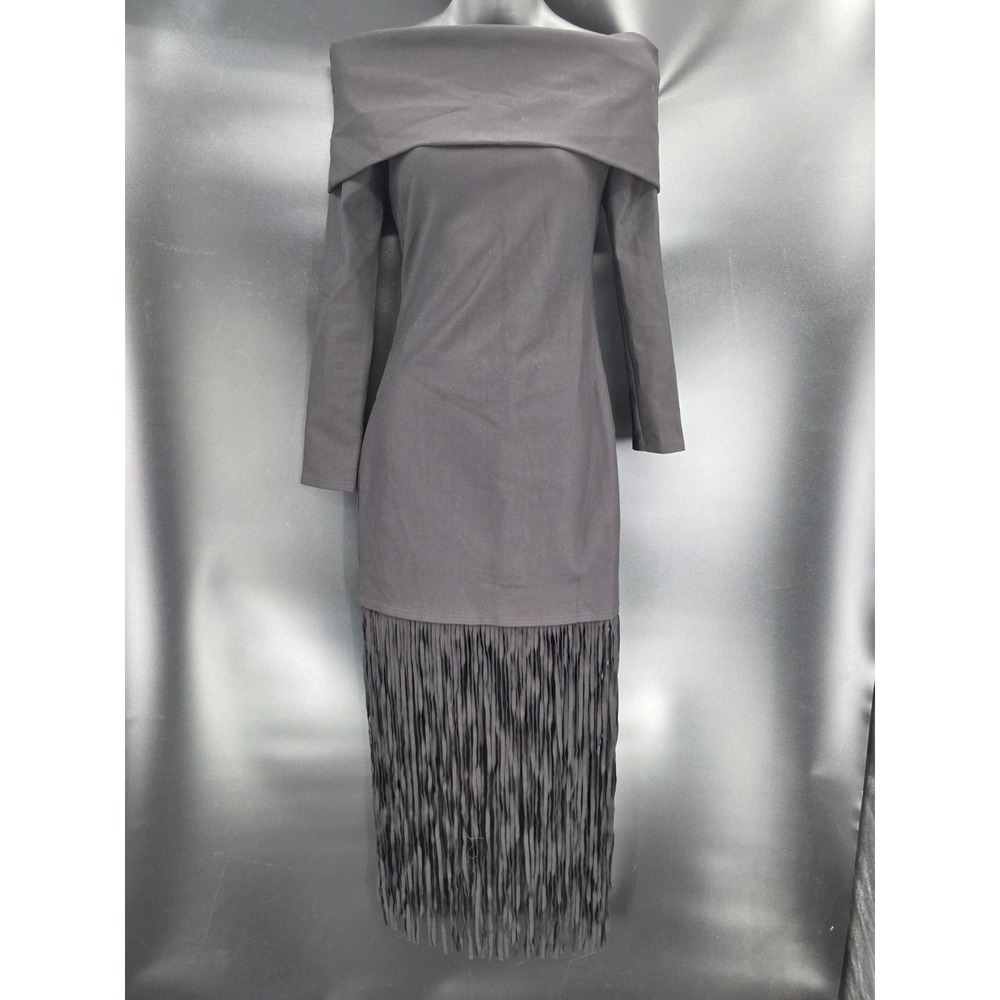 Rivir Shoulder Dress Waist Long Sleeve Noodles‎ Bottom Midi Black